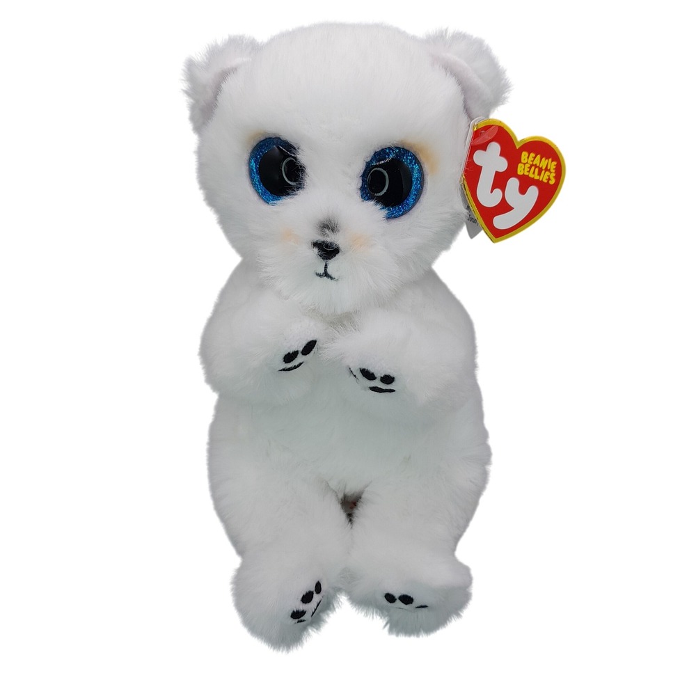 Ty Beanie Bellies Wuzzy White Polar Bear Plush Blue Glitter Eyes Stuffed Animal